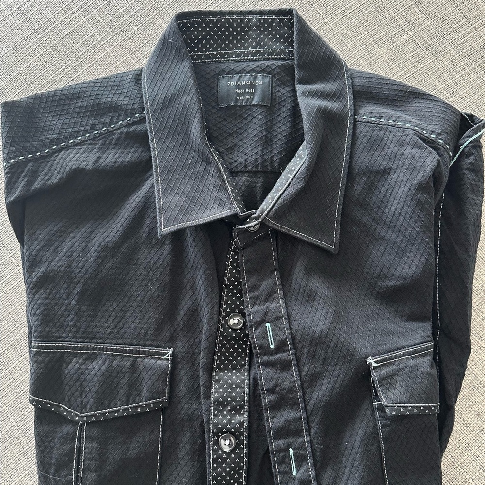 7 Diamons Black short sleeve button down shirt